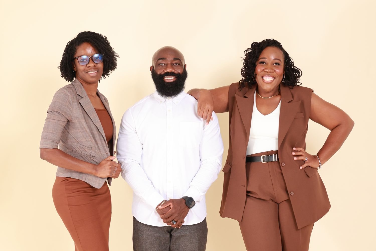 Soul Care team members Davene, Nigel and founder Jessica Robinson-Grant together in a studio